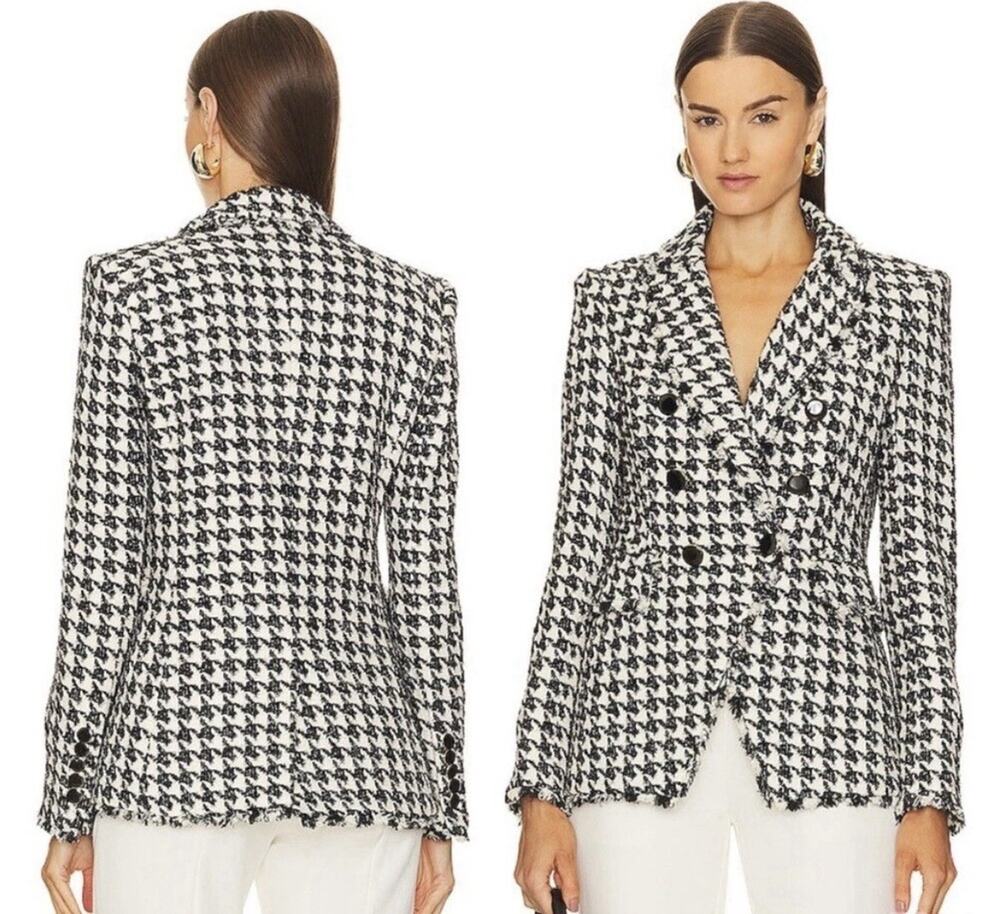 Veronica Beard Miller Dickey Jacket Tweed Houndstooth Black Cream Size 6 Blazer